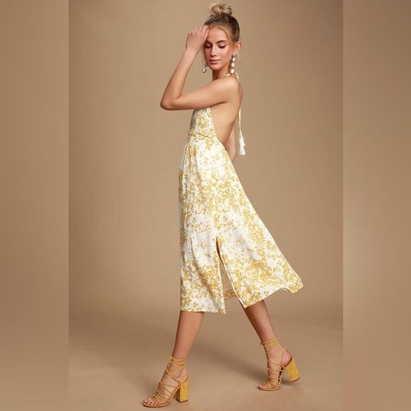 O’Neill Andre Mustard Yellow Floral Print Halter Dress - Picture 3 of 10